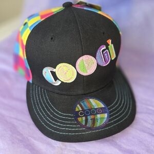 Coogi Black Fitted Cap with Multicolor Logo Multicolor Checker Pattern On Panels